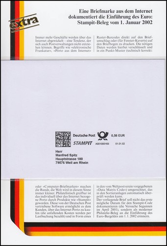 Sonderblatt eine briefmarke - eine,